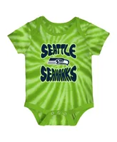 Newborn and Infant Boys Girls Neon Green, White Seattle Seahawks Monterey Tie-Dye 2-Pack Bodysuit Set