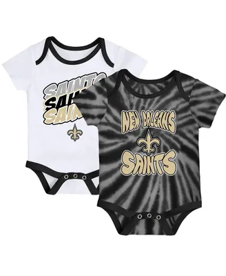 Newborn and Infant Boys Girls Black, White New Orleans Saints Monterey Tie-Dye 2-Pack Bodysuit Set