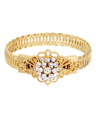 2028 14K Gold-tone Crystal Flower Overlay Belt Bracelet