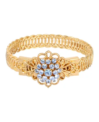 2028 14K Gold-tone Light Blue Flower Overlay Belt Bracelet