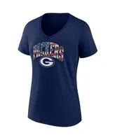 Women's Fanatics Navy Green Bay Packers Team Banner Wave V-Neck T-shirt