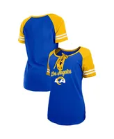 Women's New Era Royal, Gold Los Angeles Rams Logo Lace-Up Raglan T-shirt