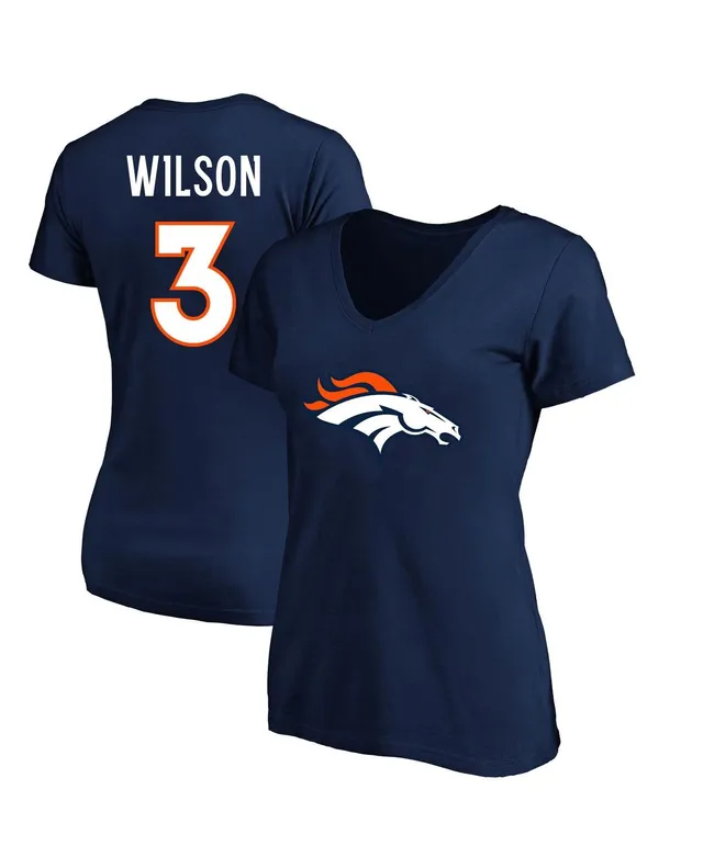 Women's Denver Broncos Peyton Manning Majestic Navy Blue Fair Catch V Name  & Number T-Shirt