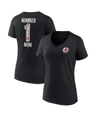 Women's Fanatics Black Pittsburgh Steelers Plus Mother's Day #1 Mom V-Neck T-shirt