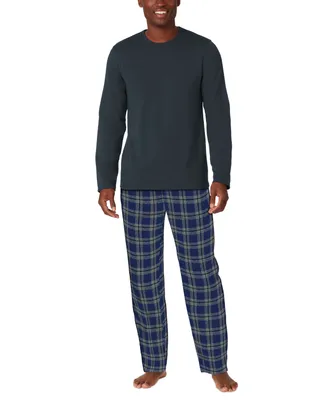 Cuddl Duds Men's Cozy Lodge 2-Pc. Solid French Terry Sweatshirt & Plaid Pajama Pants Set