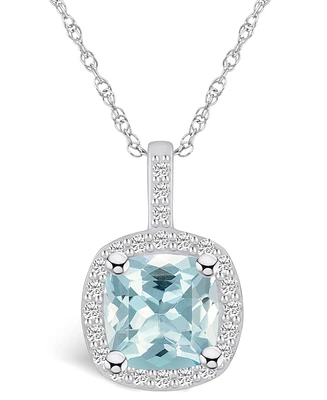 Macy's Aquamarine (2 Ct. T.w.) and Diamond (1/4 Ct. T.w.) Halo Pendant Necklace in 14K Gold