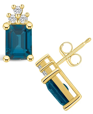 Macy's London Topaz (4 ct. t.w.) and Diamond (1/5 ct. t.w.) Stud Earrings in 14K Yellow Gold
