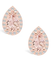 Macy's Morganite (-3/8 ct. t.w.) and Diamond (/3 ct. t.w.) Halo Stud Earrings in 14K Rose Gold