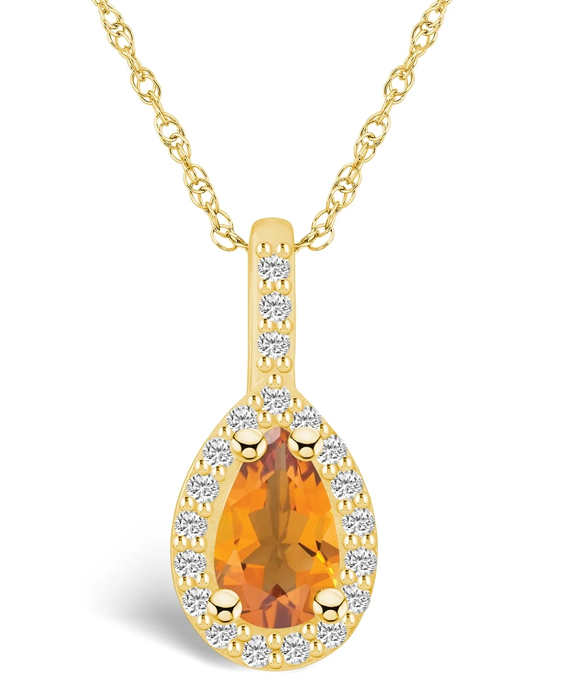 Macy's Citrine (7/8 Ct. T.w.) and Diamond (1/5 Ct. T.w.) Halo Pendant Necklace in 14K Yellow Gold