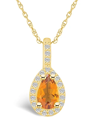 Macy's Citrine (7/8 Ct. T.w.) and Diamond (1/5 Ct. T.w.) Halo Pendant Necklace in 14K Yellow Gold