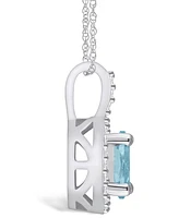 Macy's Aquamarine (1-1/7 Ct. T.w.) and Diamond (1/4 Ct. T.w.) Halo Pendant Necklace in 14K Gold