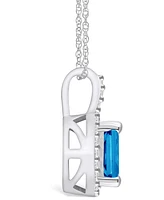 Macy's Blue Topaz (2 Ct. T.w.) and Diamond (1/4 Ct. T.w.) Halo Pendant Necklace in 14K Gold