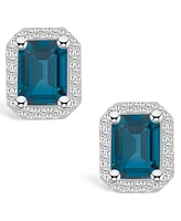 Macy's London Topaz (4 ct. t.w.) and Diamond (3/8 ct. t.w.) Halo Stud Earrings in 14K Gold