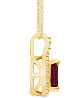 Macy's Garnet (2 Ct. T.w.) and Diamond (1/4 Ct. T.w.) Halo Pendant Necklace in 14K Yellow Gold