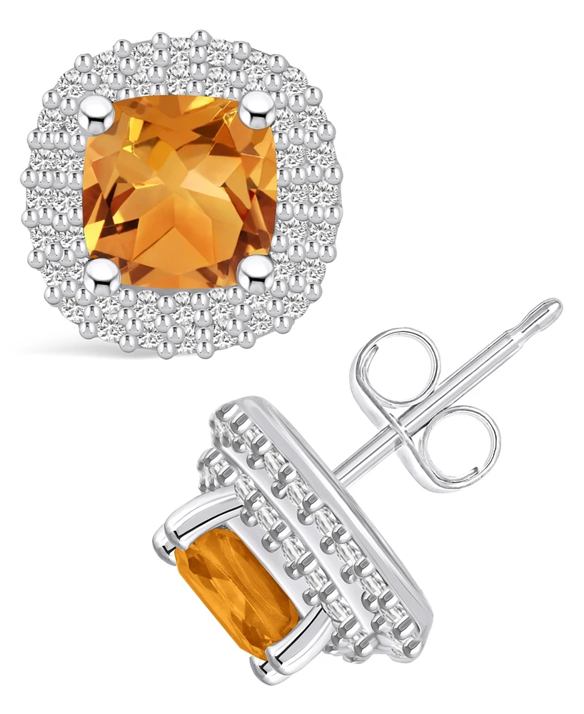 Macy's Citrine (1-3/4 ct. t.w.) and Diamond (3/8 ct. t.w.) Halo Stud Earrings in 14K Gold