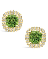 Macy's Peridot (2-1/5 ct. t.w.) and Diamond (3/8 ct. t.w.) Halo Stud Earrings in 14K Yellow Gold