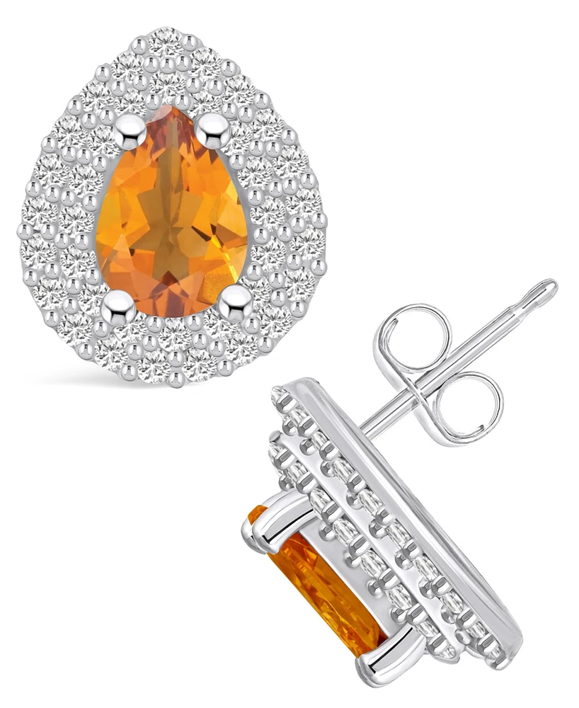 Macy's Citrine (1-1/3 ct. t.w.) and Diamond (5/8 ct. t.w.) Halo Stud Earrings in 14K Gold