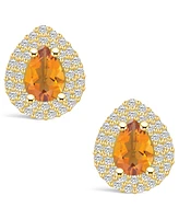 Macy's Citrine (1-1/3 ct. t.w.) and Diamond (5/8 ct. t.w.) Halo Stud Earrings in 14K Yellow Gold