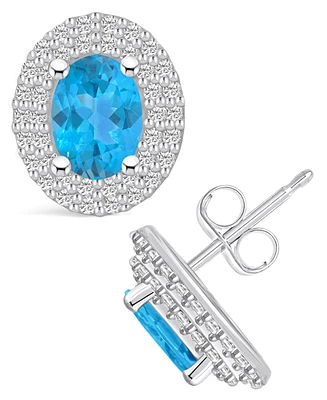 Macy's Topaz (2 ct. t.w.) and Diamond (/2 ct. t.w.) Halo Stud Earrings in 14K Gold