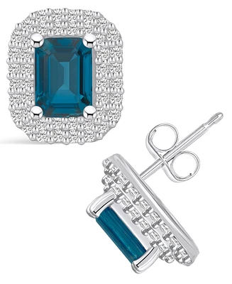 Macy's London Topaz (2-5/8 ct. t.w.) and Diamond (3/4 ct. t.w.) Halo Stud Earrings in 14K Gold