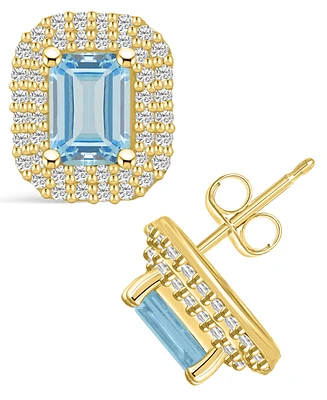 Macy's Aquamarine (1-3/4 ct. t.w.) and Diamond (3/4 ct. t.w.) Halo Stud Earrings in 14K Yellow Gold