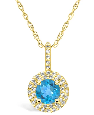 Macy's Blue Topaz (1-/ Ct. T.w.) and Diamond (/ Ct. T.w.) Halo Pendant Necklace in 14K Yellow Gold