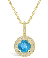 Macy's Blue Topaz (1-/ Ct. T.w.) and Diamond (/ Ct. T.w.) Halo Pendant Necklace in 14K Yellow Gold