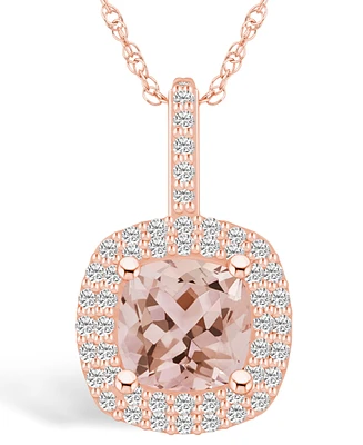 Macy's Morganite (2 Ct. T.w.) and Diamond (1/2 Ct. T.w.) Halo Pendant Necklace in 14K Rose Gold