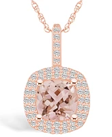 Macy's Morganite (2 Ct. T.w.) and Diamond (1/2 Ct. T.w.) Halo Pendant Necklace in 14K Rose Gold