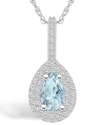 Macy's Aquamarine (3/4 Ct. T.w.) and Diamond (3/8 Ct. T.w.) Halo Pendant Necklace in 14K Gold