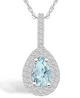 Macy's Aquamarine (3/4 Ct. T.w.) and Diamond (3/8 Ct. T.w.) Halo Pendant Necklace in 14K Gold