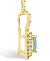 Macy's Aquamarine (1-1/7 Ct. T.w.) and Diamond (1/2 Ct. T.w.) Halo Pendant Necklace in 14K Yellow Gold