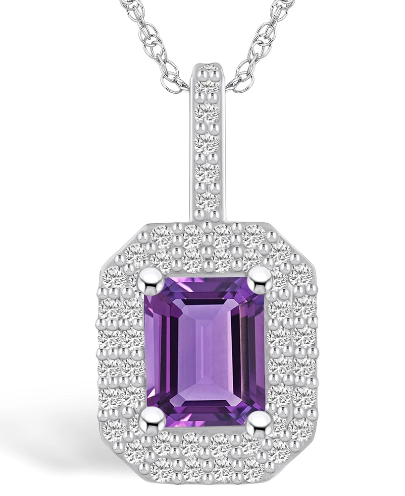 Macy's Amethyst (1-5/8 Ct. T.w.) and Diamond (1/2 Ct. T.w.) Halo Pendant Necklace in 14K Gold