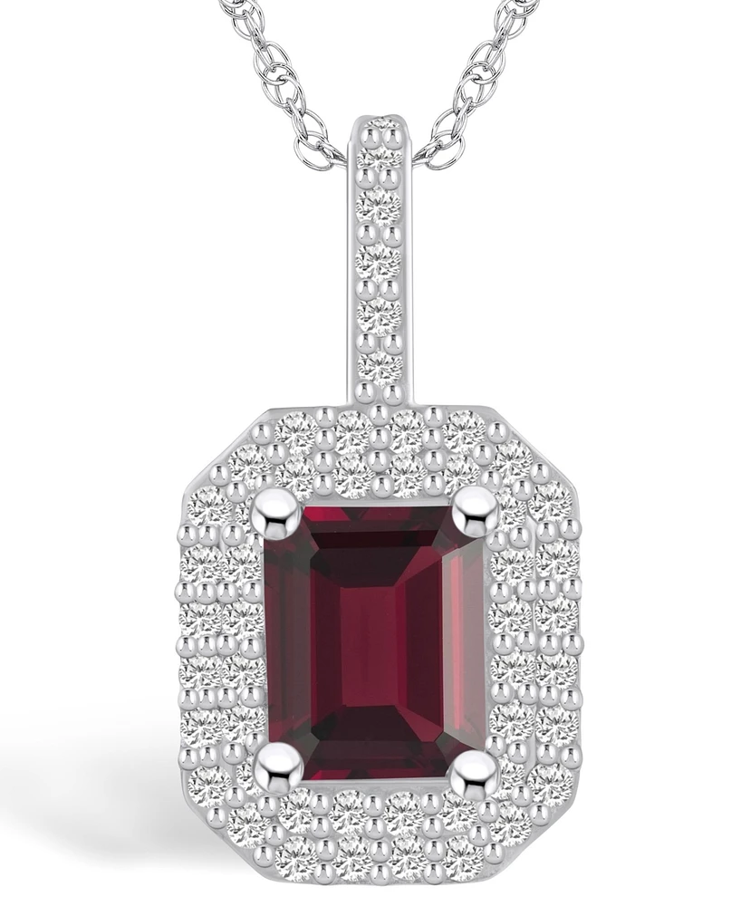 Macy's Garnet (2 Ct. T.w.) and Diamond (1/2 Ct. T.w.) Halo Pendant Necklace in 14K Gold