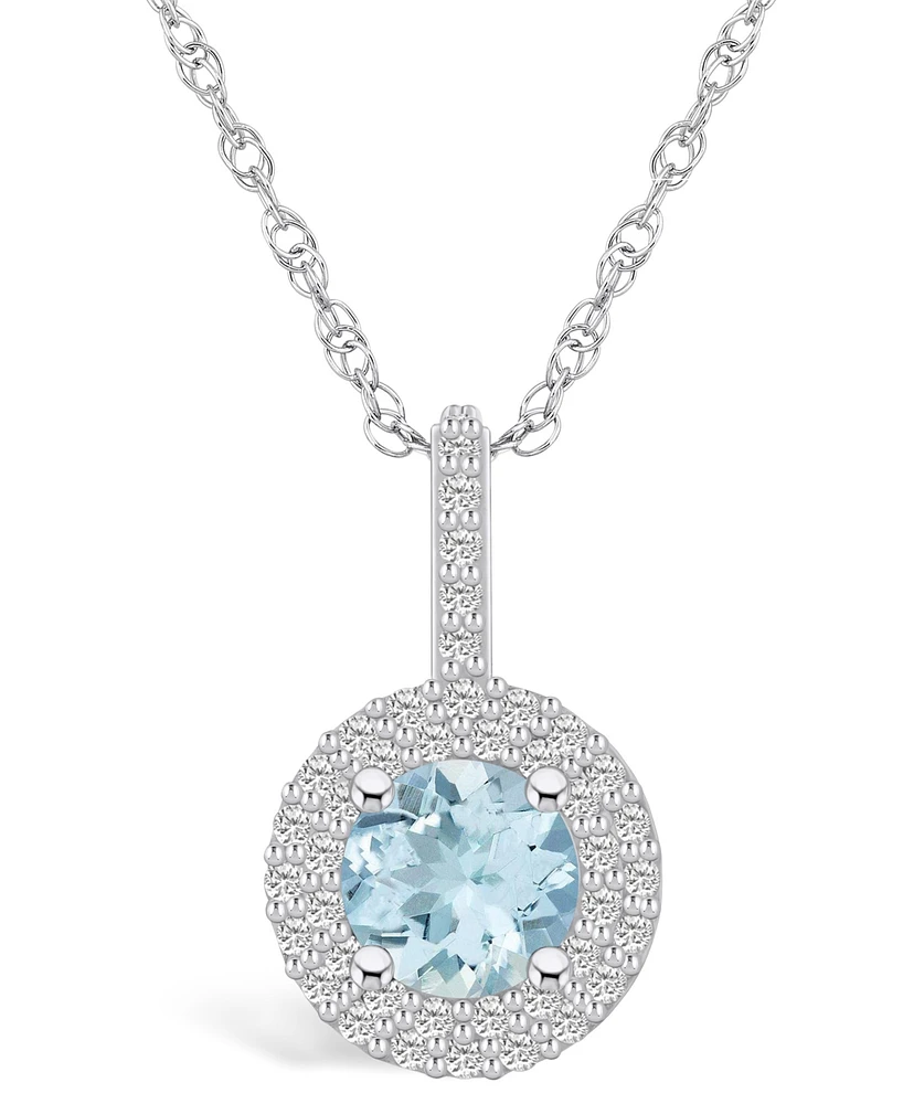 Macy's Aquamarine (1-1/ Ct. T.w.) and Diamond (3/8 Ct. T.w.) Halo Pendant Necklace in 14K Gold