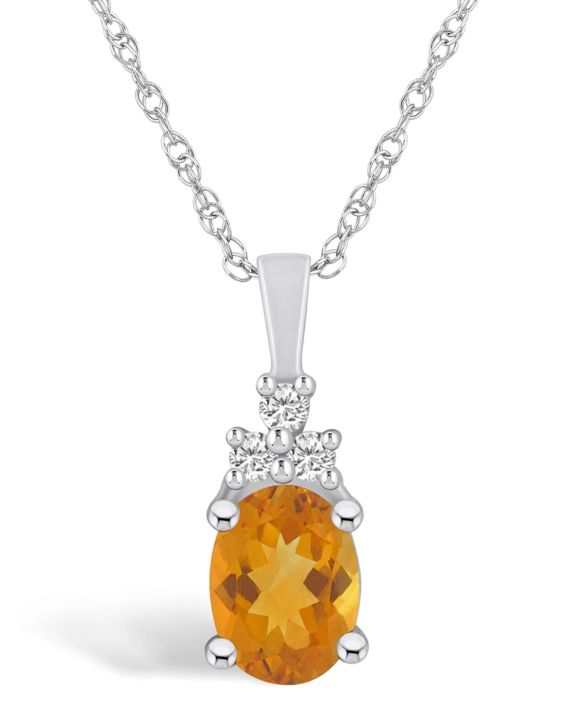 Macy's Citrine (1-1/5 Ct. T.w.) and Diamond (1/10 Ct. T.w.) Pendant Necklace in 14K Gold