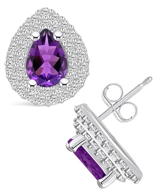 Macy's Amethyst (1-1/3 ct. t.w.) and Diamond (5/8 ct. t.w.) Halo Stud Earrings in 14K Gold