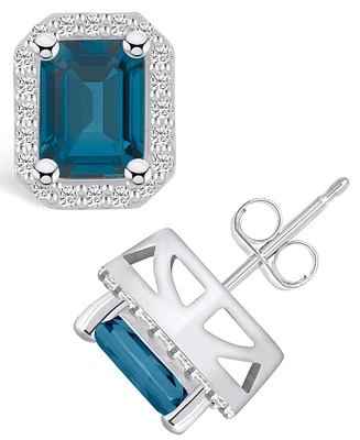 Macy's London Topaz (4 ct. t.w.) and Diamond (3/8 ct. t.w.) Halo Stud Earrings in 14K Gold