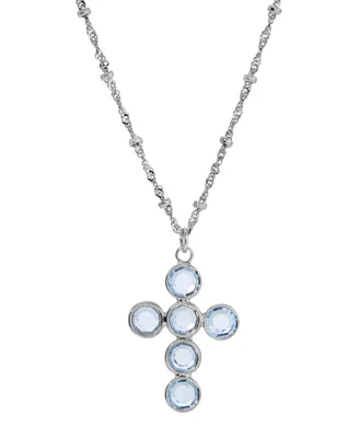 2028 Silver-Tone Light Blue Crystal Cross Necklace