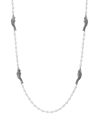 2028 Silver-Tone Pewter Parrot Imitation Pearl Chain Necklace