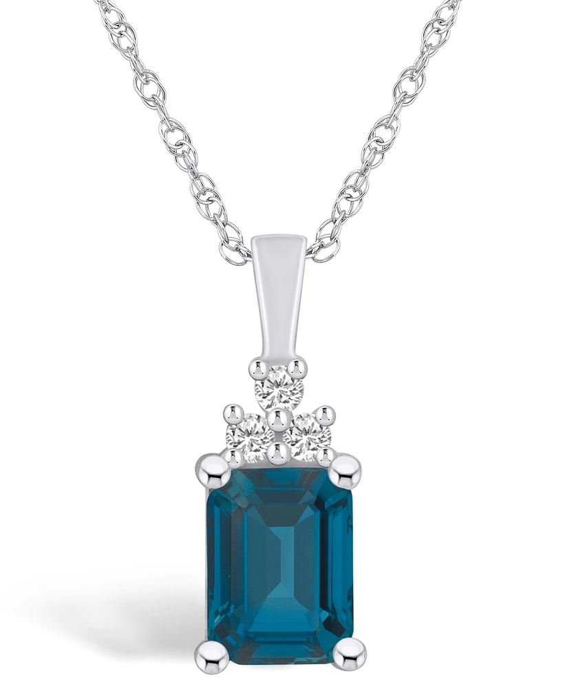 Macy's London Blue Topaz (2 Ct. T.w.) and Diamond (1/10 Ct. T.w.) Pendant Necklace in 14K Gold