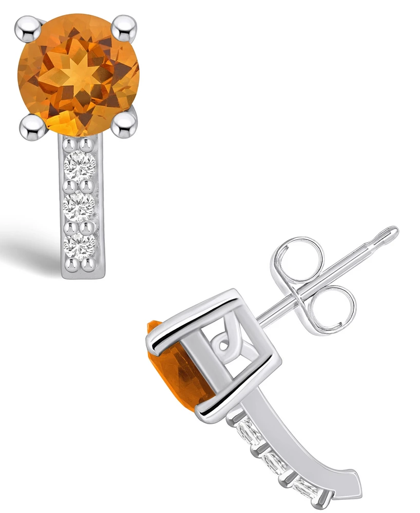 Macy's Citrine (1-1/2 ct. t.w.) and Diamond (1/8 ct. t.w.) Stud Earrings in 14K White Gold