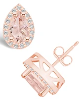 Macy's Morganite (-3/8 ct. t.w.) and Diamond (/3 ct. t.w.) Halo Stud Earrings in 14K Rose Gold