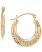 2-Pc. Set Cubic Zirconia Stud & Textured Greek Key Hoop Earrings in 10k Gold