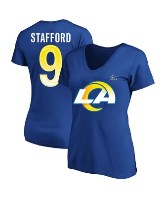 Women's Fanatics Matthew Stafford Royal Los Angeles Rams Super Bowl Lvi Plus Size Name and Number V-Neck T-shirt