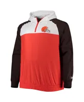 Men's New Era Orange, Brown Cleveland Browns Big and Tall League Raglan Quarter-Zip Hoodie