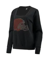 Women's Cuce Black Cleveland Browns Winners Square Neck Pullover Sweatshirt