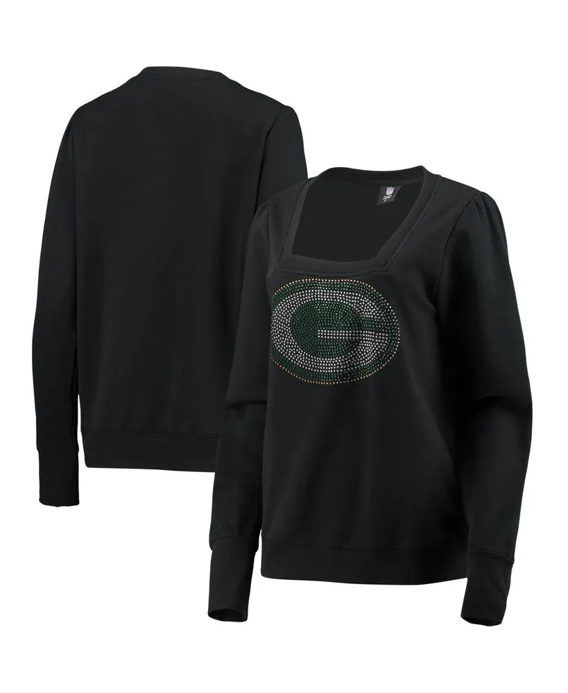 Women's Cuce Black Green Bay Packers Winners Square Neck Pullover Sweatshirt