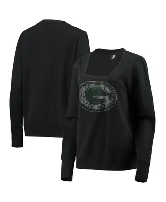 Women's Cuce Black Green Bay Packers Winners Square Neck Pullover Sweatshirt