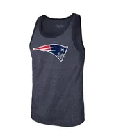 Men's Majestic Threads Mac Jones Heathered Navy New England Patriots Player Name and Number Tri-Blend Tank Top